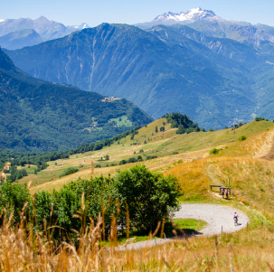 Hombre en bicicleta de gravel en los Alpes del norte