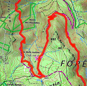 Mapa IGN con ruta marcada para bicicleta de montaña